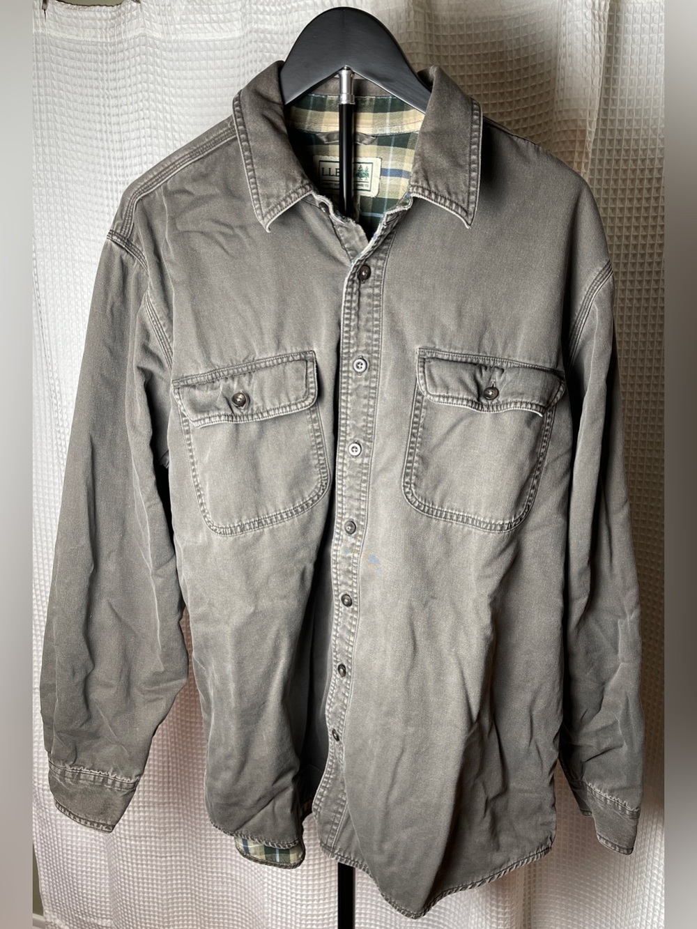Vintage L.L. Bean Grey Flannel Lined Hurricane Shirt Jacket size Large